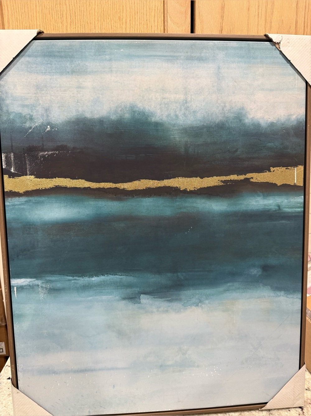 Threshold Natural Framed Canvas w/Teal & Gold Abstract 24”x30” - Picture 2 of 11